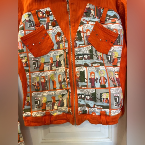 Vintage Johnny Girl 100% cotton Orange Jacket with Graphic Panels (Read) bin7 - Picture 5 of 8